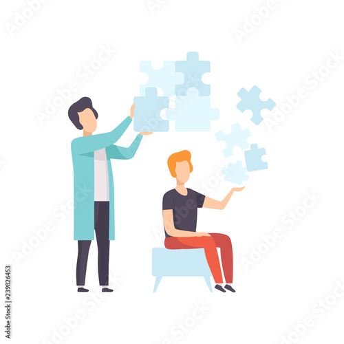 Psychologist counseling man with mental problems, psychotherapy and psychological problem vector Illustration