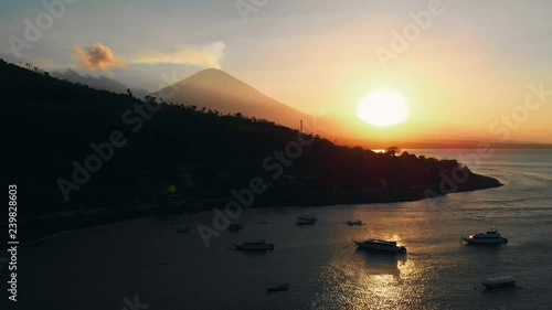 Bali, Indonesia, Drone view, village, moutain, natural, holiday, travel, landscape, forest, fisherman, plams tree, boats, blue, fisherman silhouette, holiday