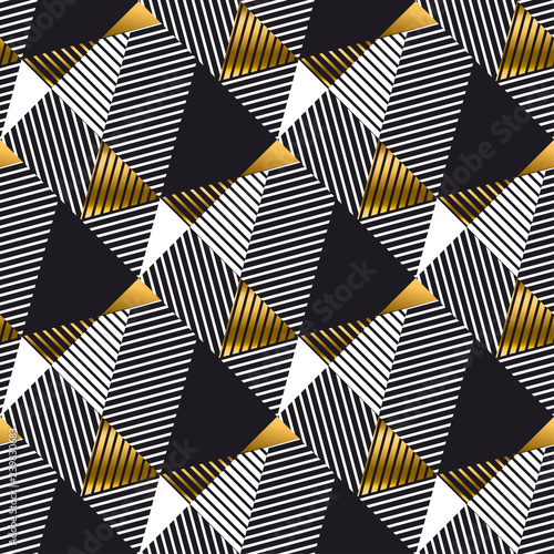 Abstract gold and black geometric seamless pattern