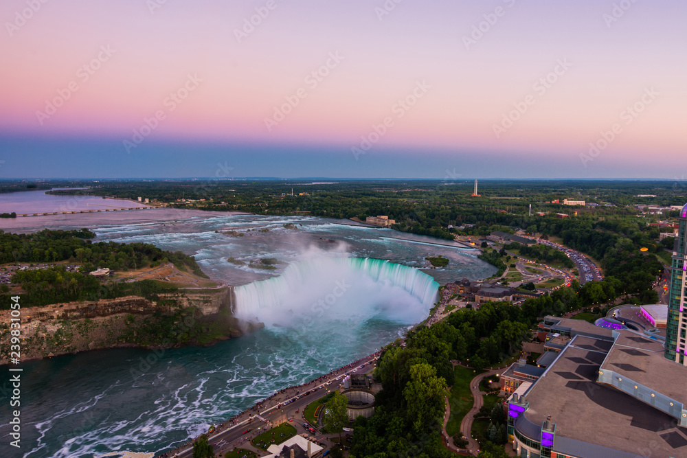 Sunset high Niagara Falls view in Ontario from Canadian Side