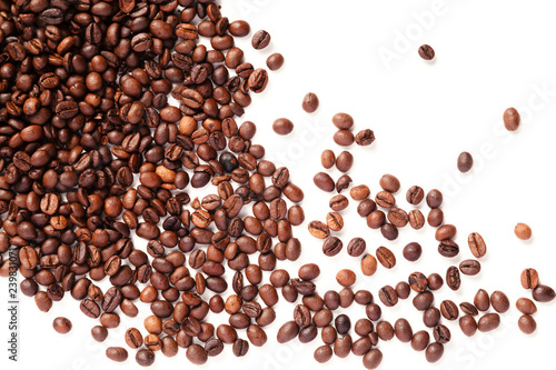 Roasted coffee beans on white background, isolated