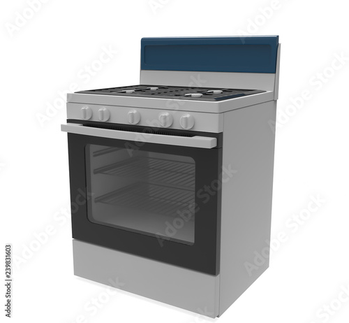 Stainless Steel 4-Burners Gas Cooking Range. 3d illustration 