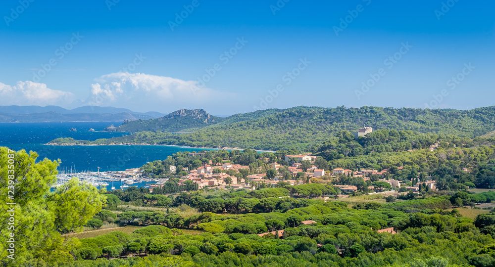 Old town and marina of Porquerolles island.