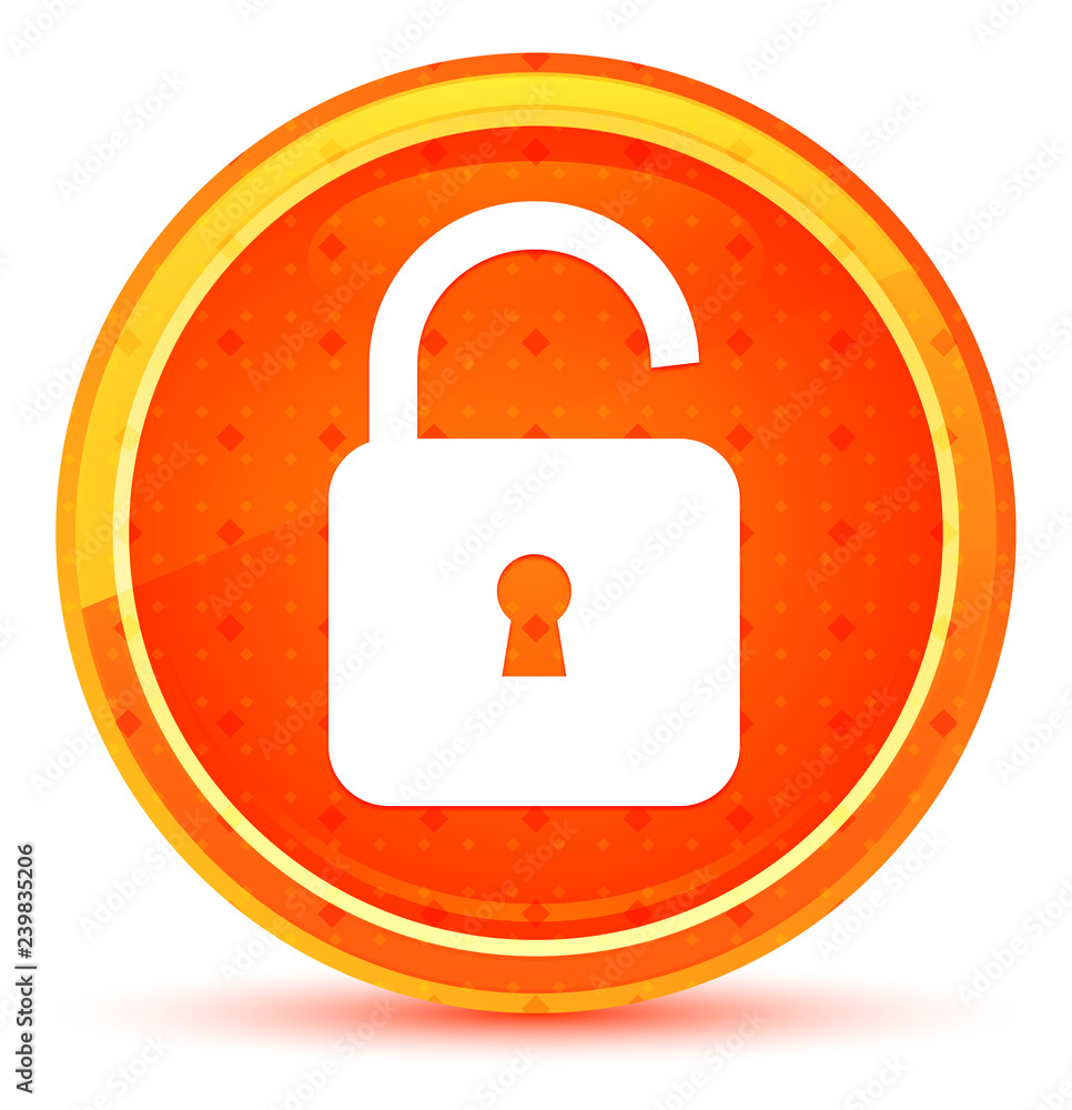 Padlock open icon natural orange round button Padlock open icon natural orange round button