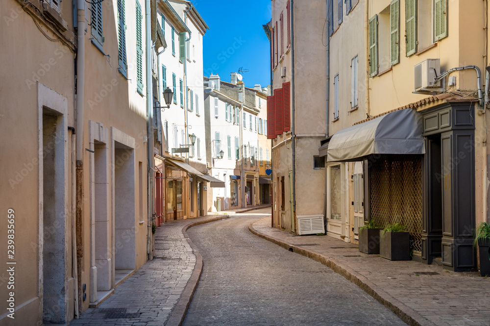 Old streets of Saint-Tropez town center.