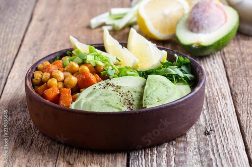 Healthy chickpea avocado quinoa bowl
