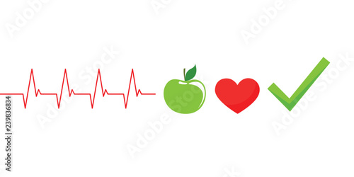 healthy lifestyle concept cardiology with green apple vector illustration EPS10