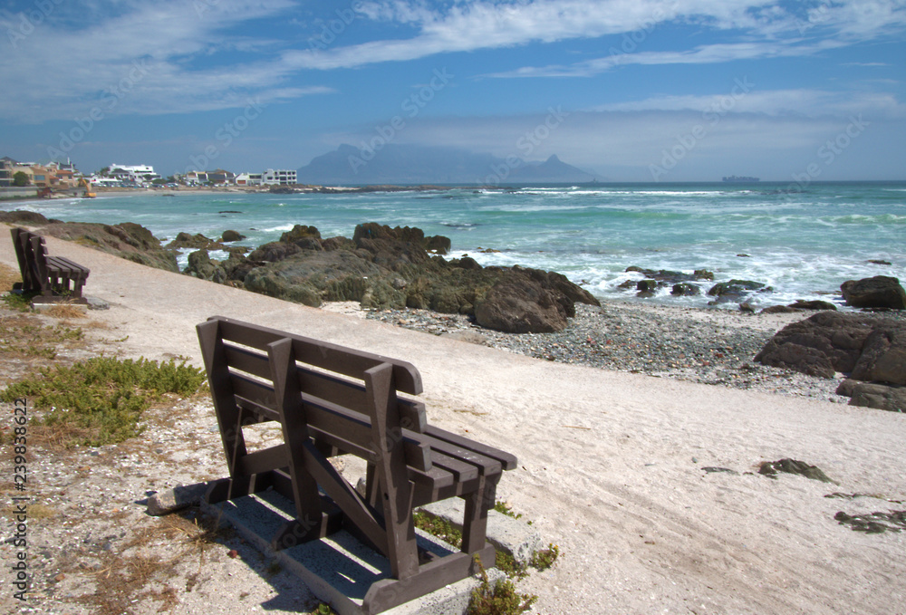 Table Mountain with wooden benches