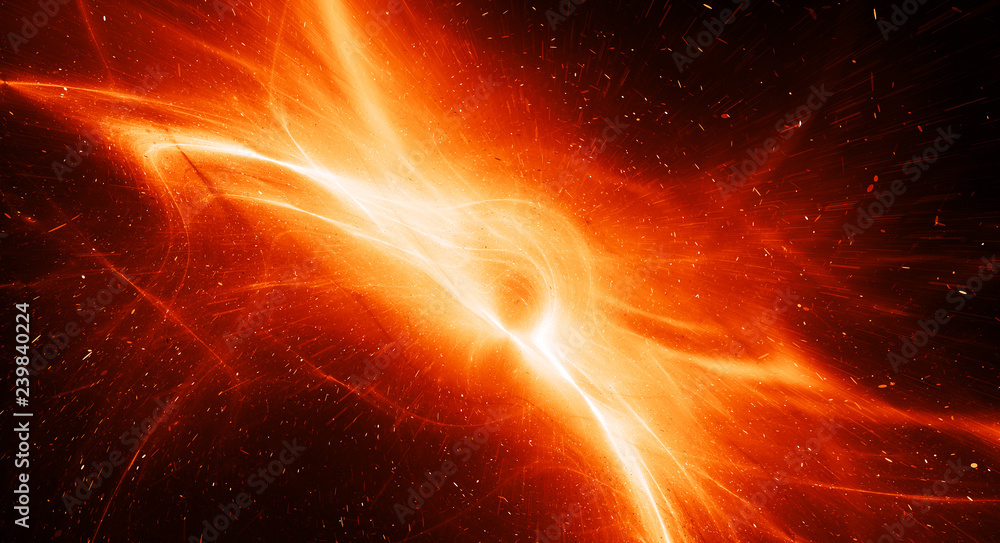 Fiery glowing interstellar plasma field in deep space - obrazy, fototapety, plakaty 