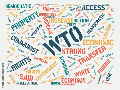 wordcloud with the main word wto and associated words, abstract illustration photo