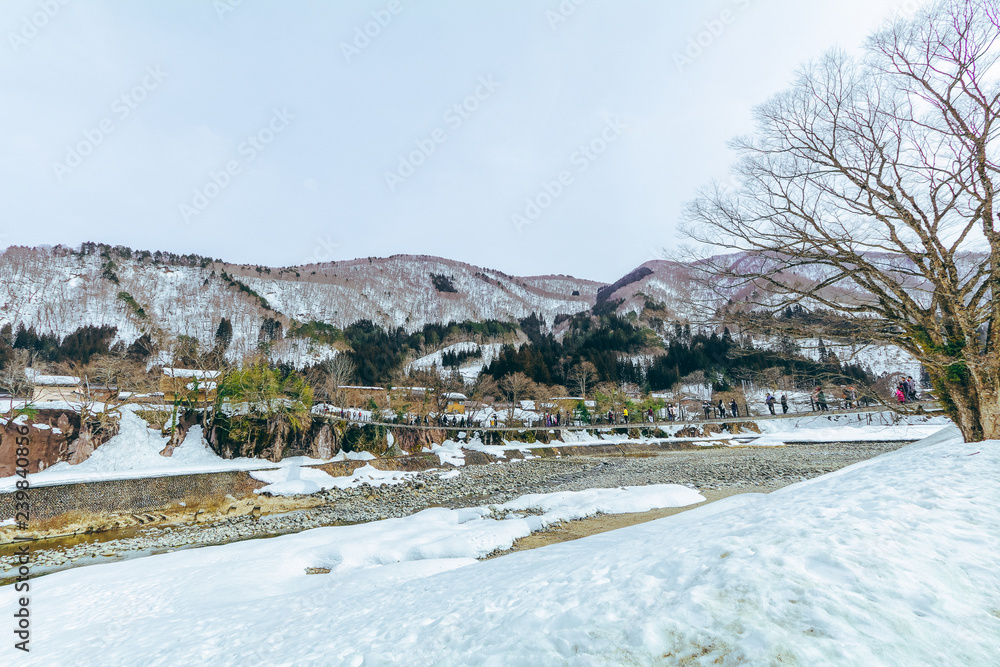The historic villages of Shirakawa-go in winter , a World Cultural Heritage site in Gifu Prefecture, Japan.