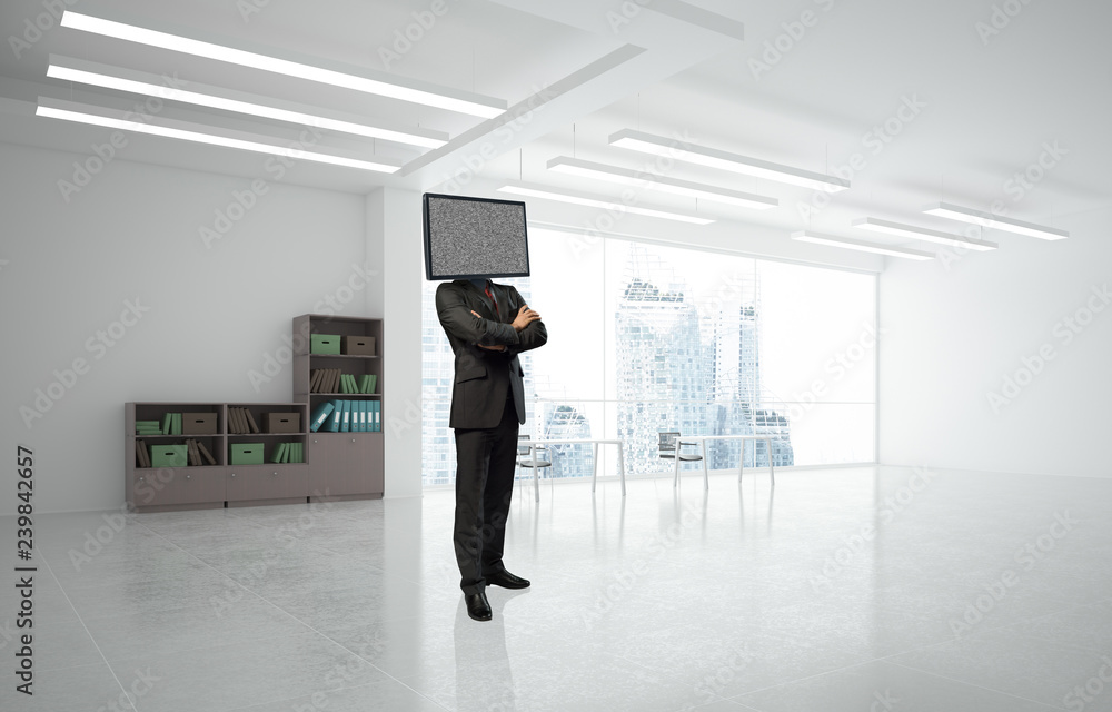 Fototapeta premium Businessman with TV instead of head.