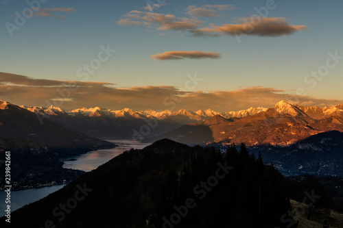 Bellagio Como, Italy - sunset over the Alps and the lake