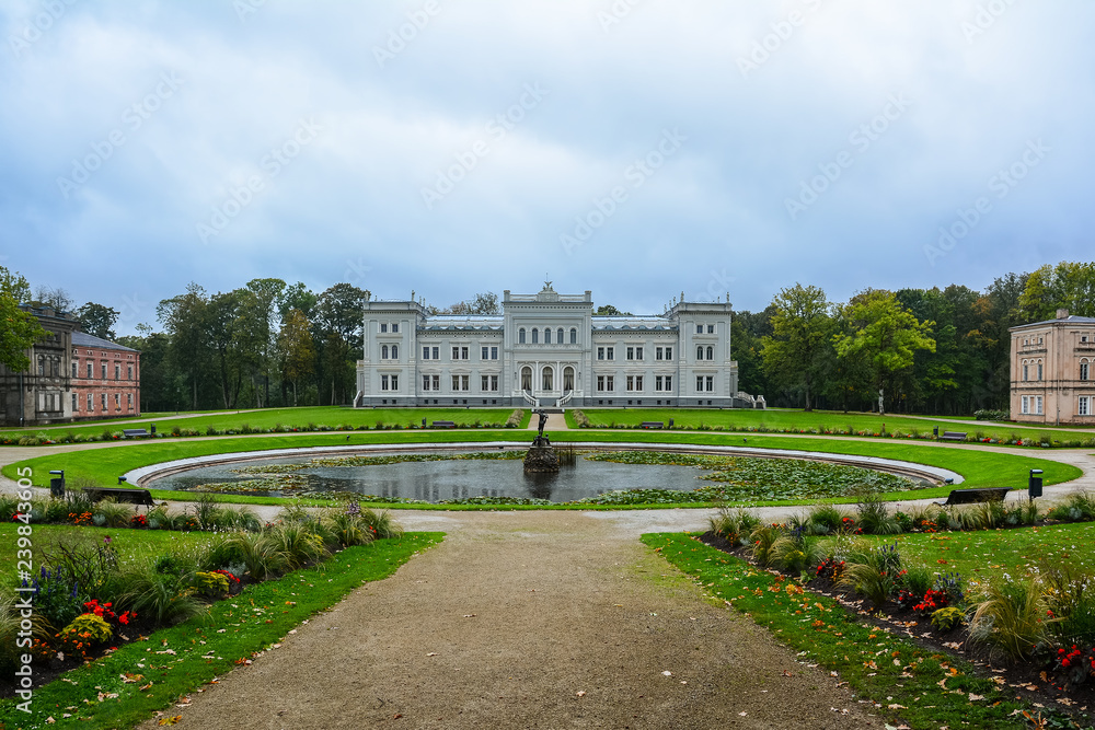 Manor house, palace with park of Duke Oginskis in Plunge, Lithuania. Plungė manor homestead in neo-renaissance style.