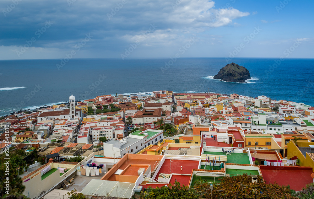 Aerial panorama of Garachico old town, Tenerife island, Spain,