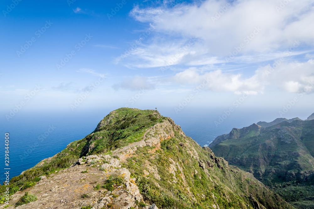 Hiking path from Chamorga village to old lighthouse at the north cape of Tenerife island, Canary islands, Spain.