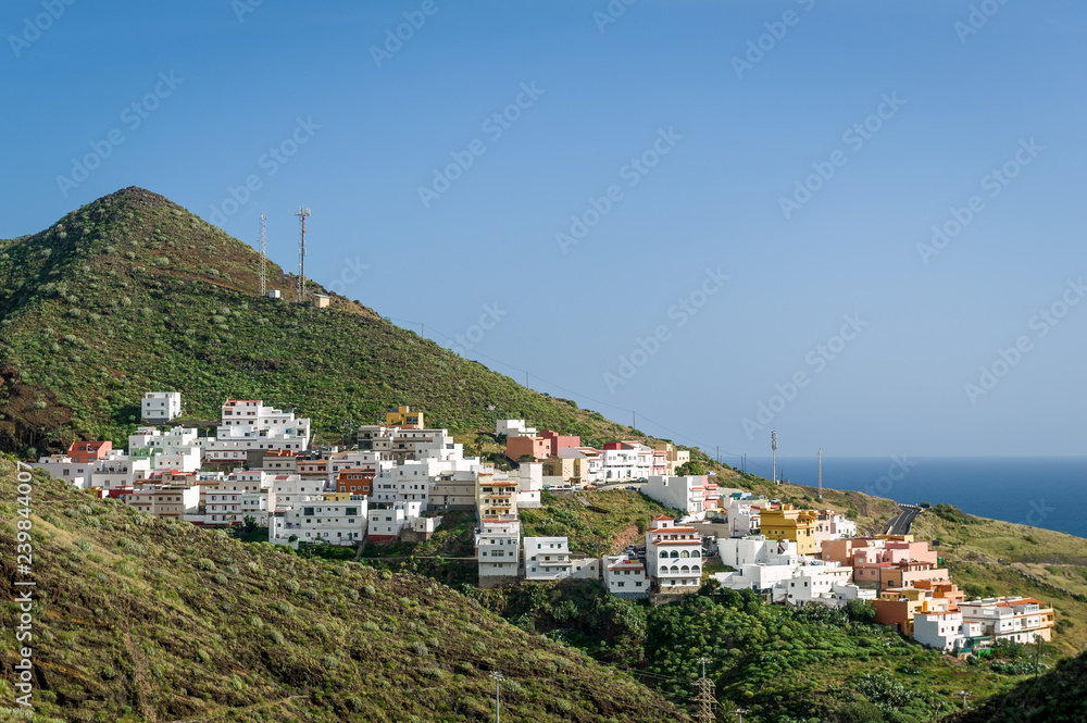 New village on the mountain slope of Tenerife island. Canary islands, Spain.
