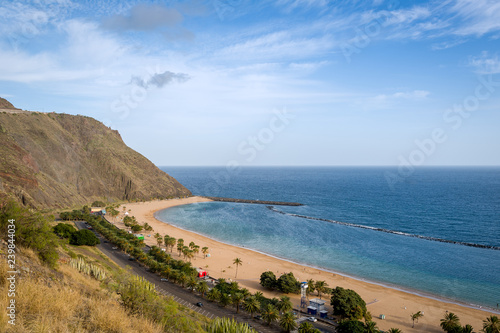 Tenerife island famous Teresitas sand beach earial view. Canary islands  Spain