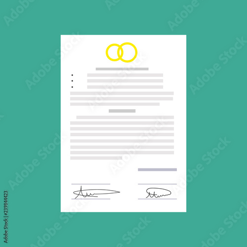 Prenuptial agreement in man and woman hands. Family and law concept