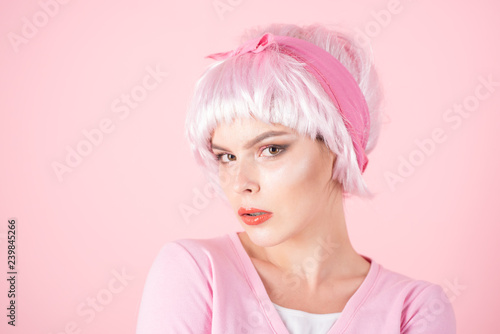 retro woman in pink color. Glamour fashion model. Woman. summer fashion style. Beauty salon and hairdresser. Fashion portrait of woman. Sexy fashion girl with glamour makeup. copy space.