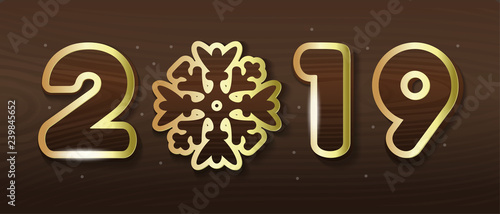 Vector wooden stylized lettering for New Year 2019