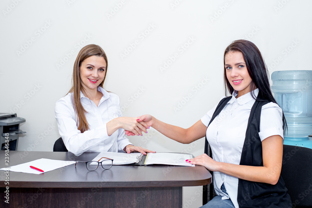 two young beautiful businesswomen in an office two young beautiful businesswomen in an office