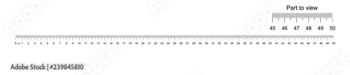 Ruler 50 cm with part to view. Measuring tool. Ruler scale. Ruler grid 50 cm. Size indicator units. Metric Centimeter size indicators. Vector