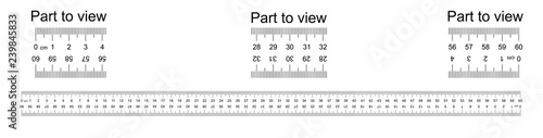 Ruler 60 cm with countdown, doble sided scale, part to view. Vice versa backwards, mounting, engineering, designer, tailor ruler Measuring tool. Ruler grid 60 cm. Size indicator Centimeter size Vector