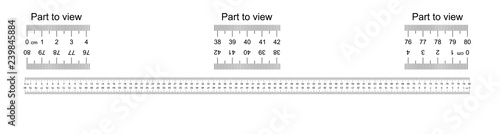 Ruler 80 cm with countdown, doble sided scale, part to view. Vice versa backwards, mounting, engineering, designer, tailor ruler Measuring tool. Ruler grid 80 cm. Size indicator Centimeter size Vector