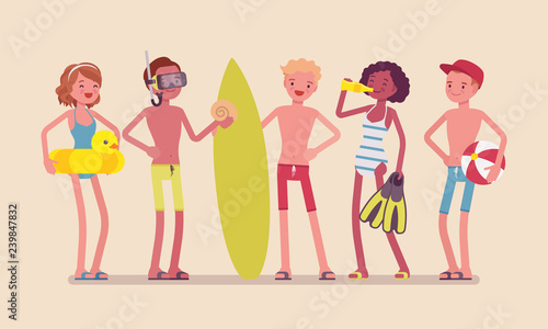 Teenagers enjoy sport and water activity on the beach