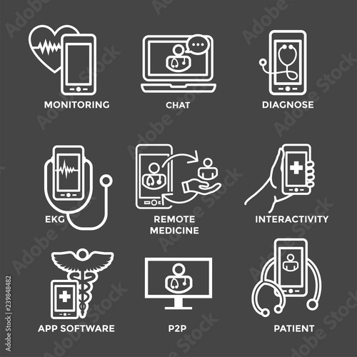 Telemedicine abstract idea with icons illustrating remote health and software