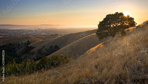 Mountaintop view of East Bay and San Francisco Bay in summer, California