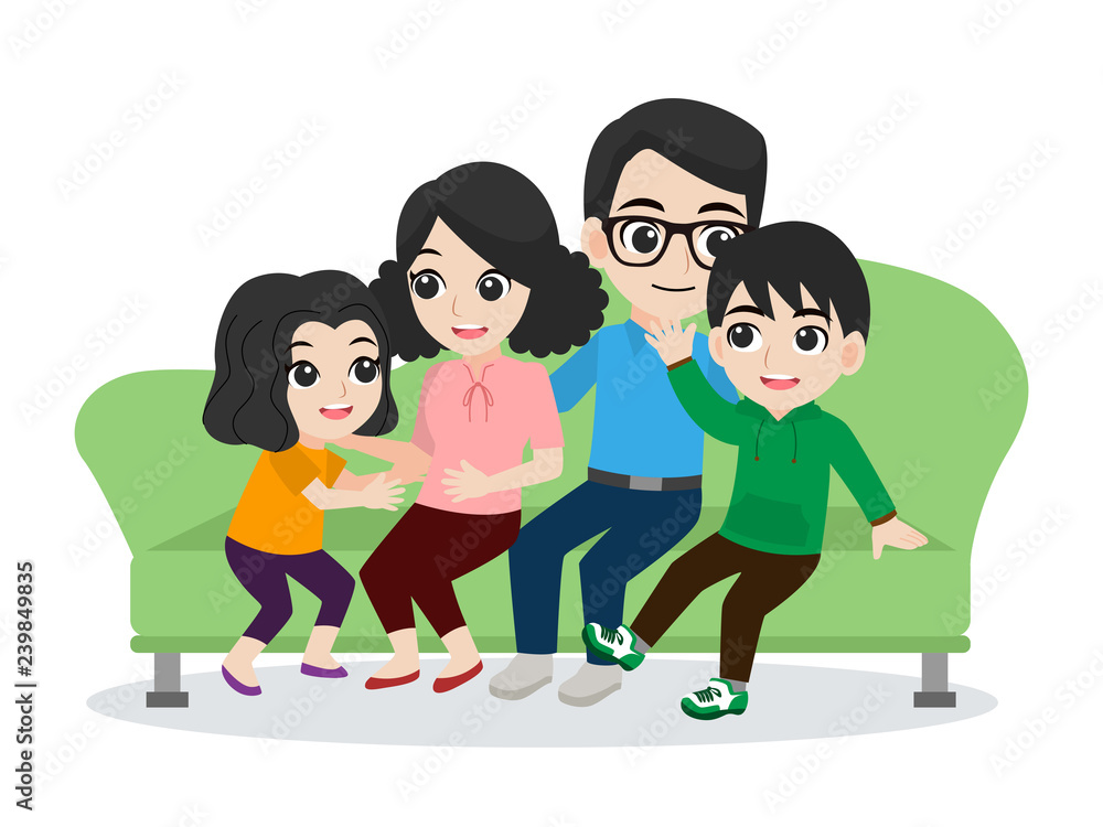 Set of cute happy Family,dad mom son daughter standing together cartoon character flat design vector on white background. Set of cute happy Family,dad mom son daughter standing together cartoon character flat design vector on white background.