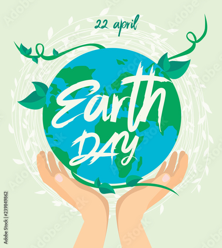 Earth Day poster with planet. World environment day background. Save the earth. Green day. Editable vector illustration 