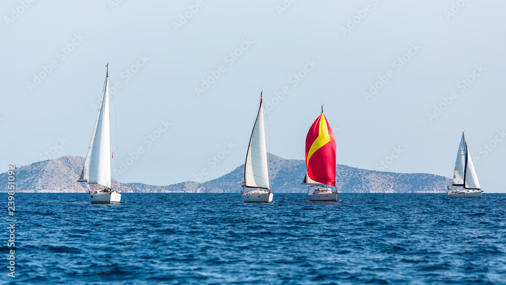 Fototapeta premium Sailing luxury yacht boat in Aegean Sea, Greece.