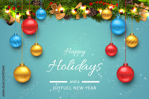 Turquoise Happy Holidays and Joyful New Year Vector Illustration. Happy holidays vector.