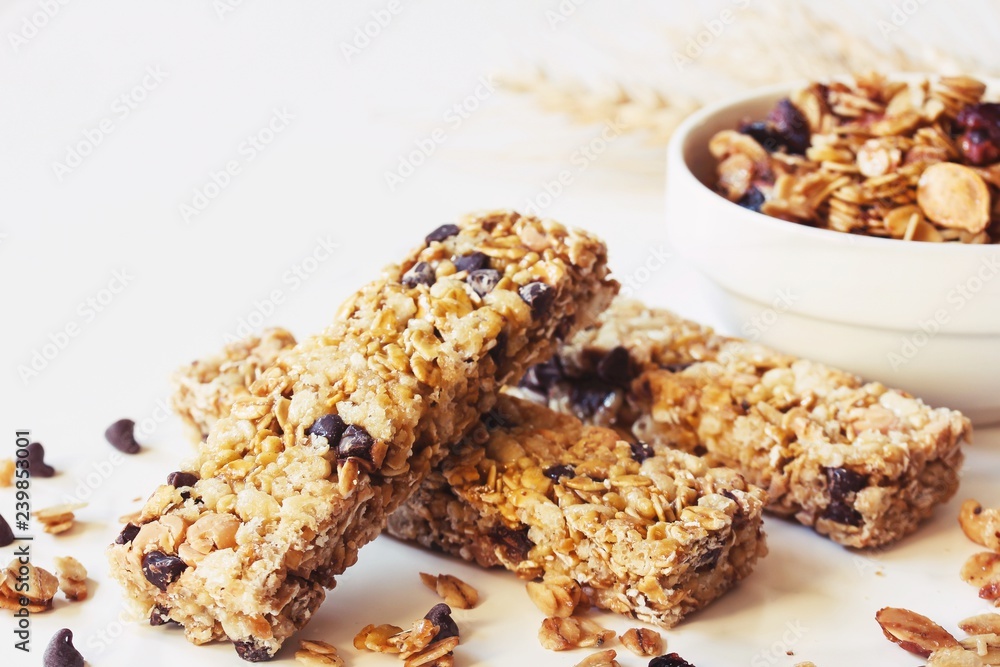 Granola bars close up, selective focus Granola bars close up, selective focus