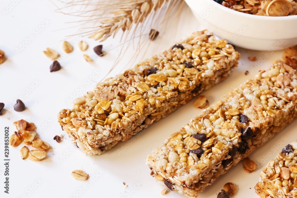 Granola bars close up, selective focus Granola bars close up, selective focus