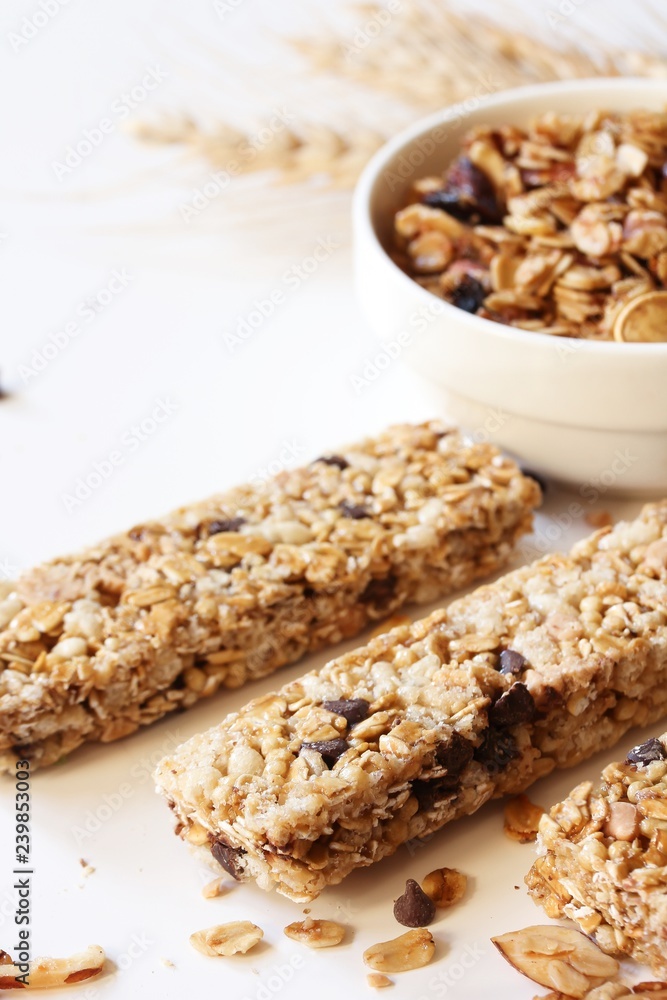 Granola bars close up, selective focus Granola bars close up, selective focus