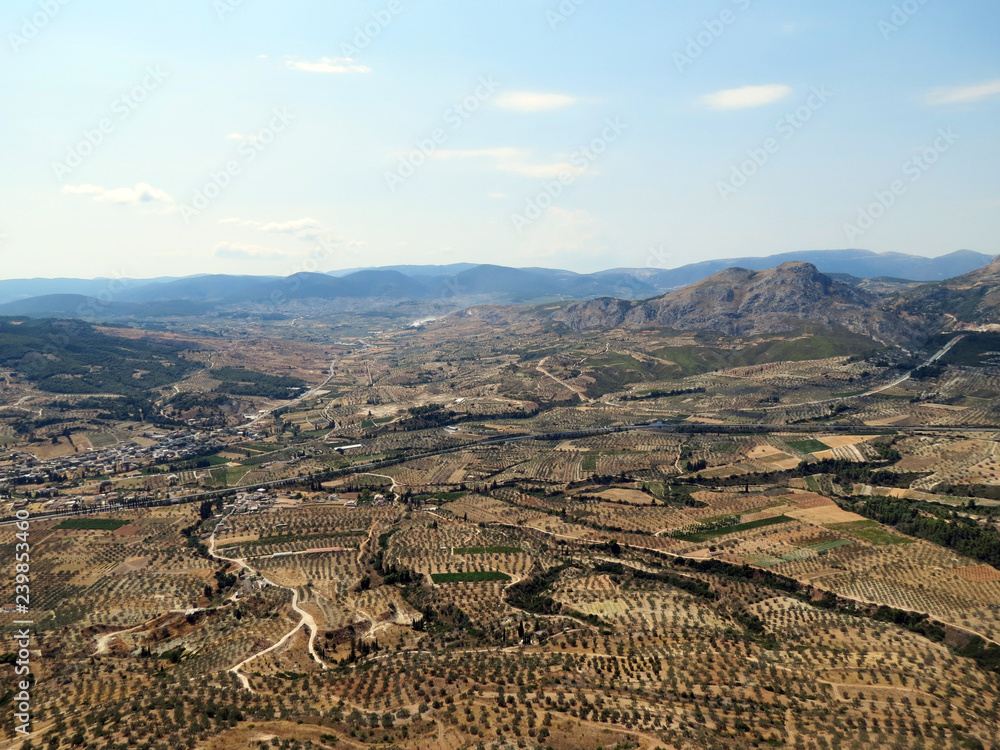 Europe, Greece, Corinth,stunning panorama of the  Peloponnese with wonderful olive groves