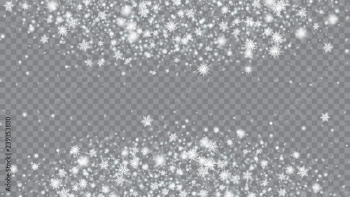 Wallpaper Mural Flying snow background. Card or banner with flakes confetti scatter frame, snow elements. Holiday Christmas card design. Transparent base. Torontodigital.ca