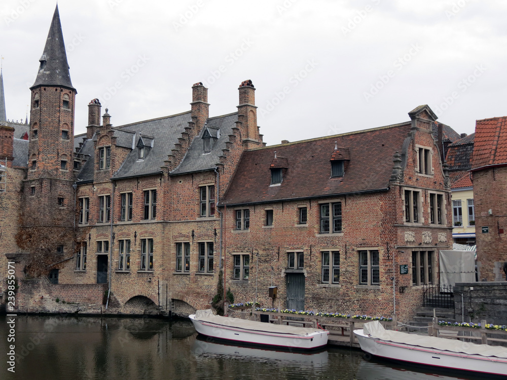 Europe, Belgium, West Flanders, Bruges wonderful old  building on the Bank of the canal, image number two