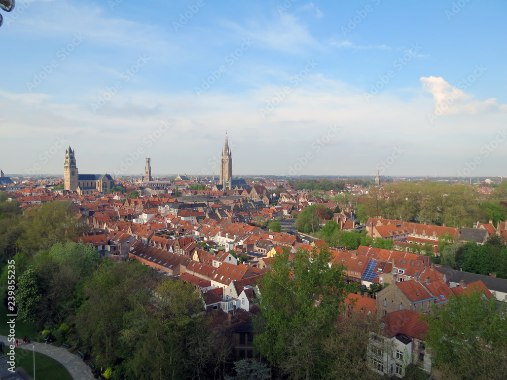 Europe, Belgium, West Flanders, Bruges, the Central part of the city from a great he ight in good spring weather
