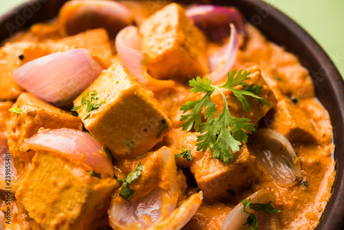 Paneer Do Pyaza  is a popular punjabi vegetarian recipe using cubes of cottage cheese  with lots of onion in a gravy photo