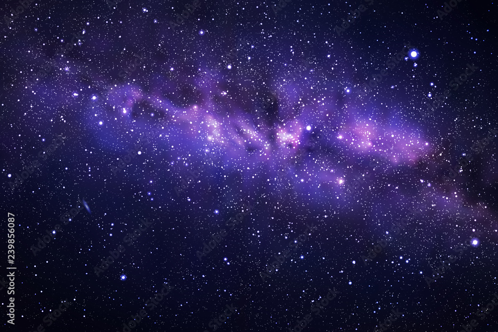 Obraz premium Ilustracja wektorowa z nocnego gwiaździstego nieba i Drogi Mlecznej. Przestrzeń ciemne tło z fragmentem naszej galaktyki