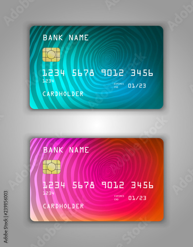 Bank card. Modern credit card template design. Multicolor, Red, bright, green, red, club color. Spiral