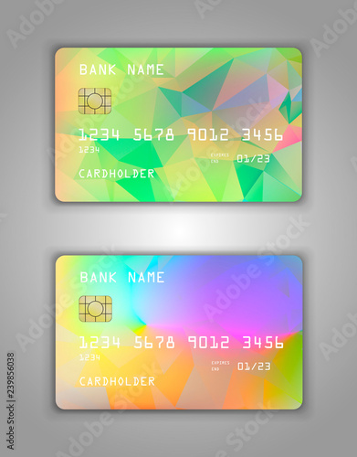 Bank card. Modern credit card template design. Yellow, Multicolor, bright, youth, warm color. Triangles, background