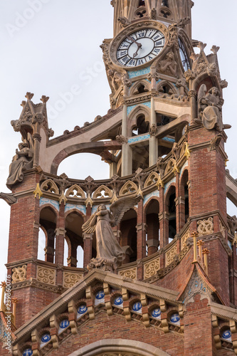 Hospital Sant Pau Recinte Modernista. Barcelona, Catalonia, Spain. Detail of the main tower photo