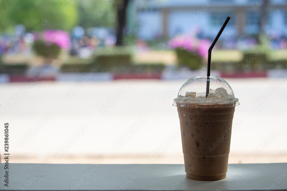 Ice coffee , ice tea and blurred background. Ice coffee , ice tea and blurred background.