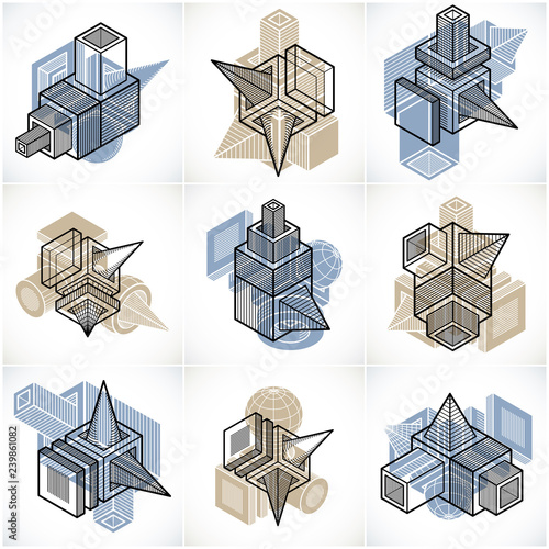 3D engineering vectors, collection of abstract shapes.
